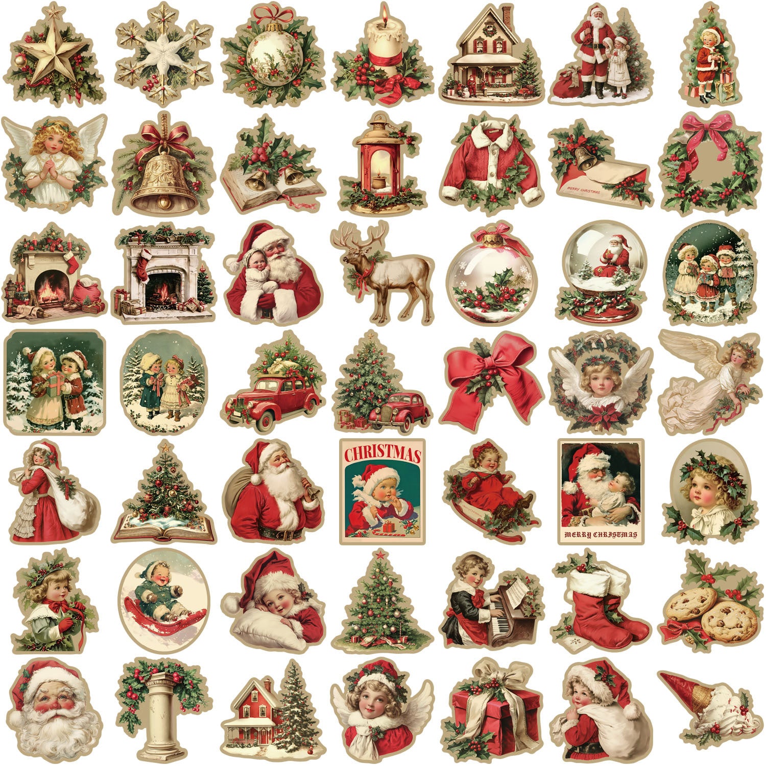 Wholesale 50pcs Retro Christmas Holiday Stickers Waterproof Decals